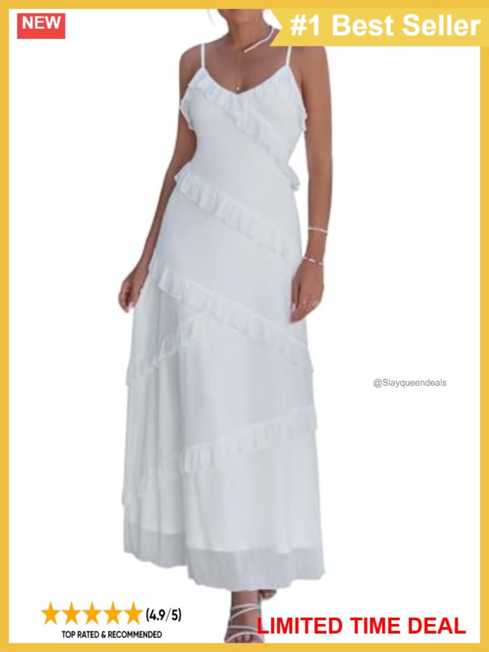 Flowy Spaghetti Strap V-Neck Ruffle Tiered Maxi Dress with Pockets